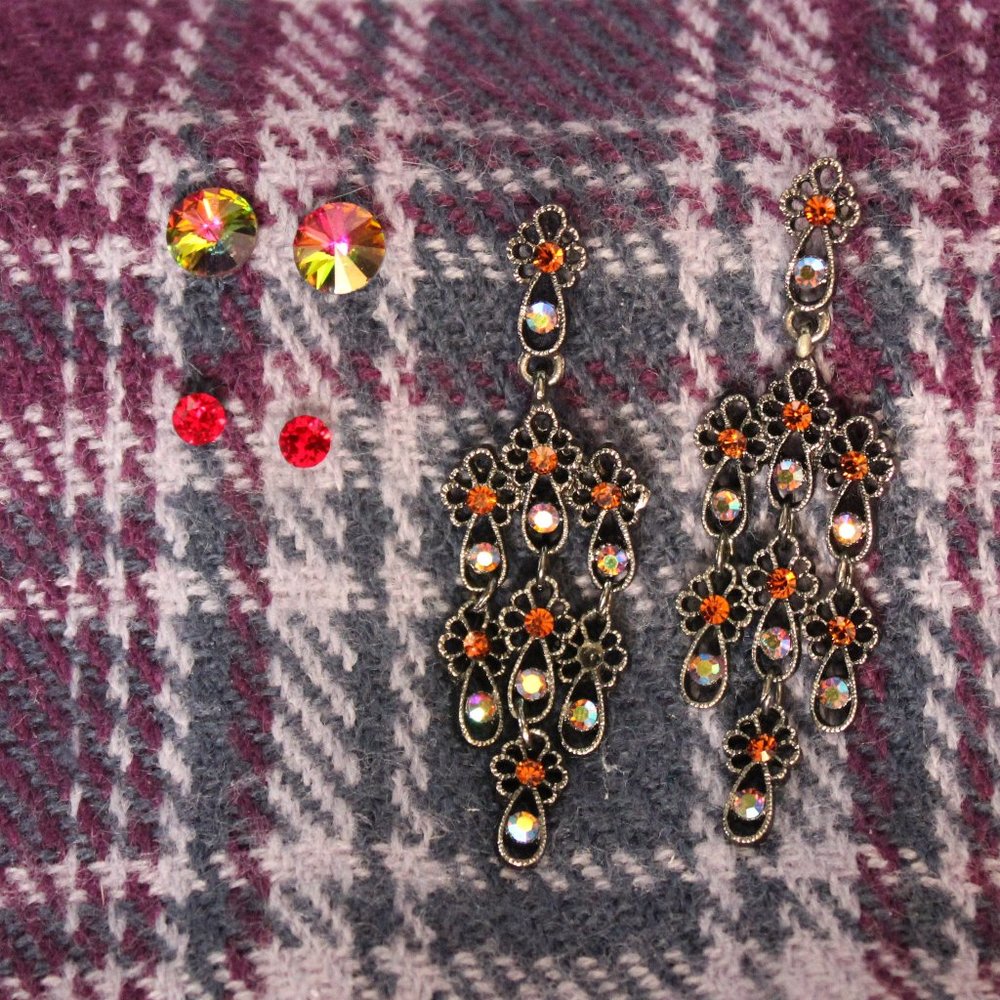 Lot of Three Rhinestone Pierced Earrings